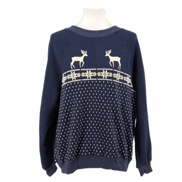 Wildfox Blue & White Reindeer Nordic Print Sweatshirt Oversized Fit Size Medium - Picture 1 of 9